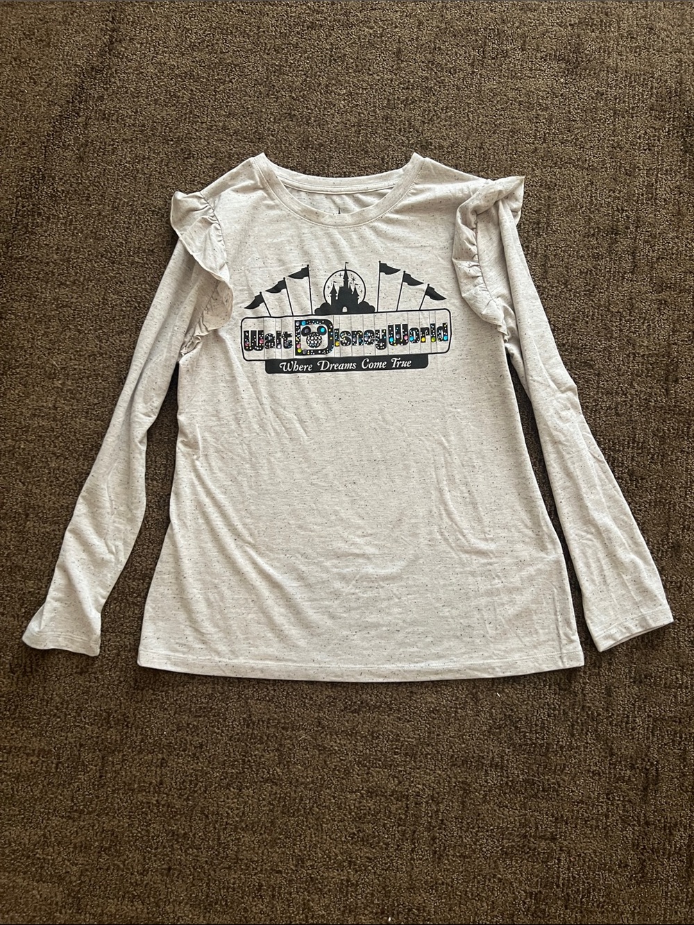 Disney Long Sleeve Ruffle Top with Colorful Stone Walt Disney World logo